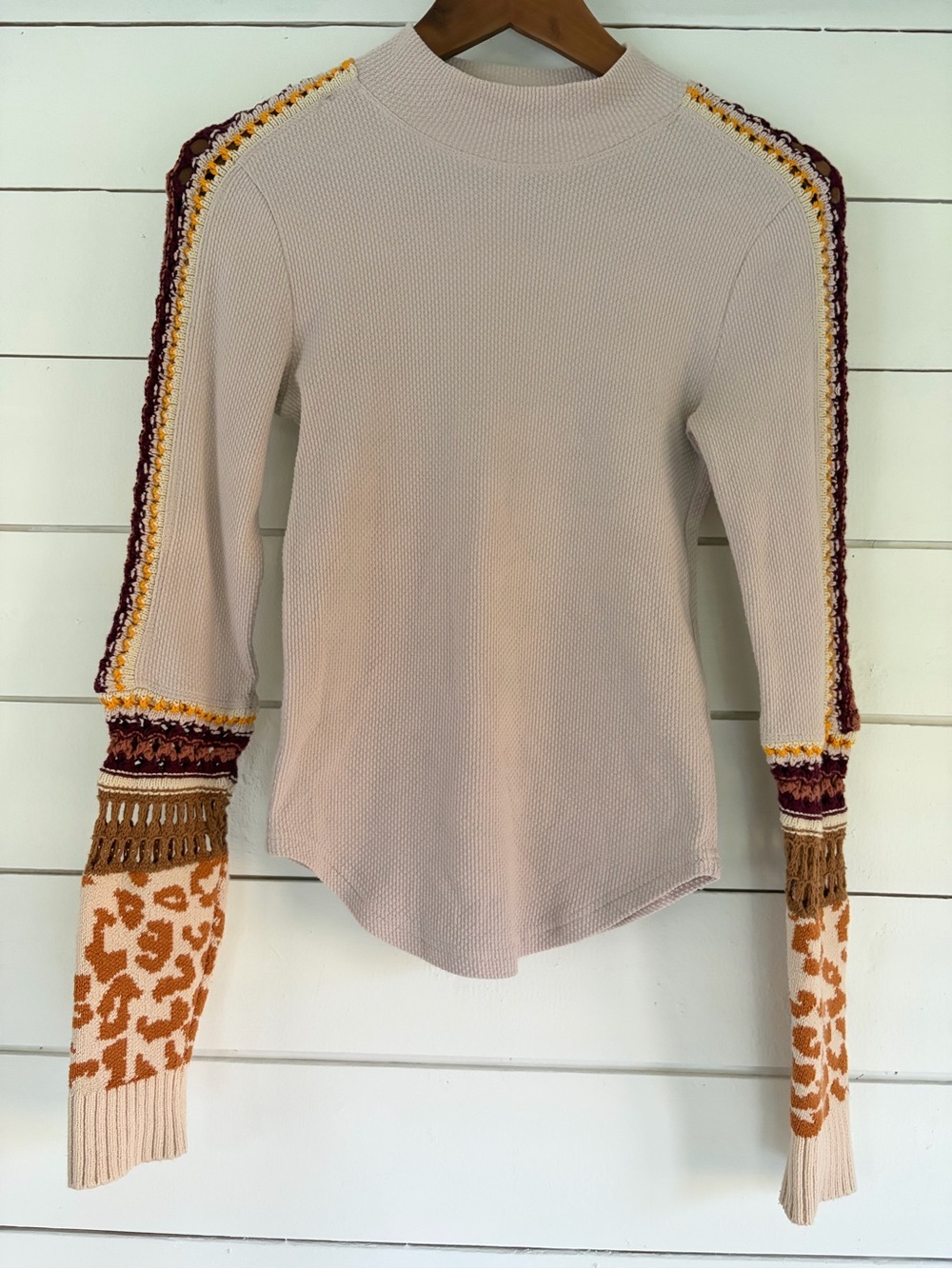 Free People We the Free Switch It Up Mock Turtleneck with knit sleeves. Size: S